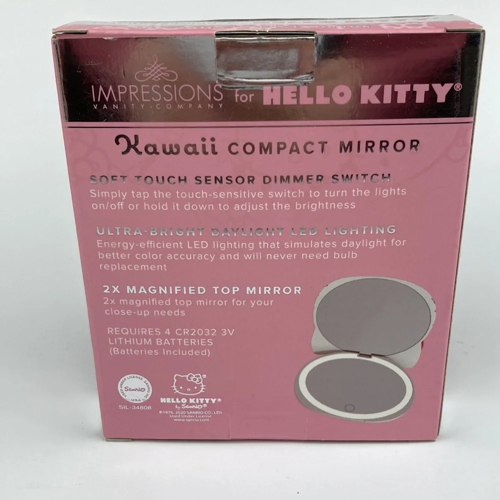 Hello Kitty Kawaii Lighted Compact Mirror NIB 4.7” x 4”
